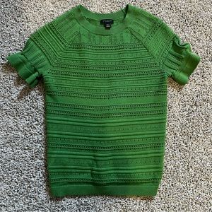 Ruffle Pointless Short Sleeve Sweater - Green